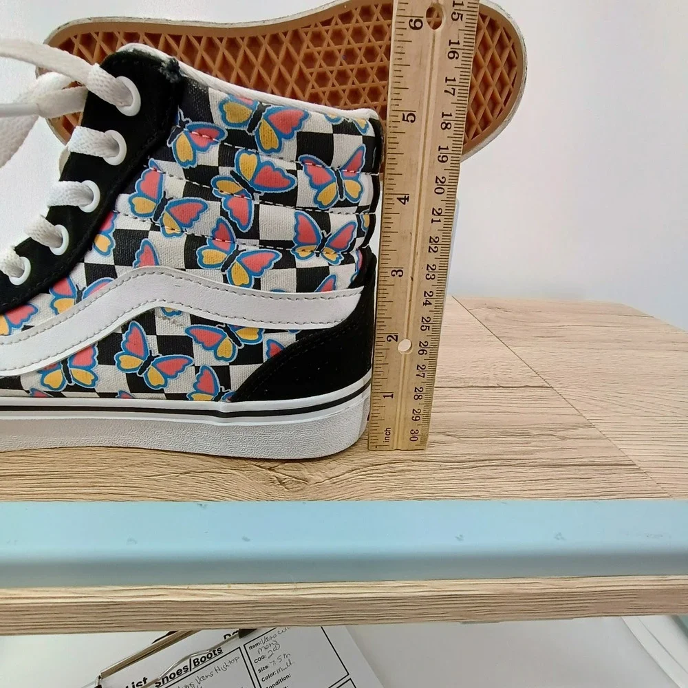 Vans Sk8-Hi Butterfly Checkerboard High Top Sneakers Women's 8.5 Canvas Shoes
